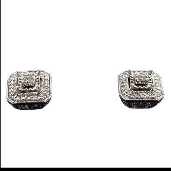 Designer 925 Sterling Silver Round Diamond Cluster Anniversary Stud Earrings - Picture 3 of 11